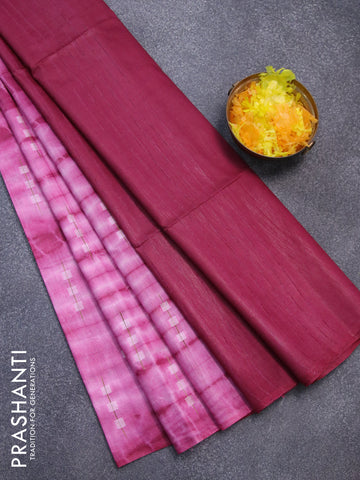 Bamboo silk saree pink and dark magenta with allover tie & dye prints & thread buttas in borderless style