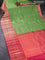 Pure kanjivaram silk saree green and pink with allover silver & copper zari woven stripe & buttas and long rich zari woven border