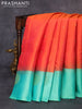 Pure kanjivaram silk saree dual shade of orange and dual shade of teal green with zari woven buttas and zari woven butta border