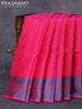 Pure kanjivaram silk saree pink and blue with plain body and thread woven border