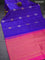 Pure kanjivaram silk saree blue and pink with allover silver & gold zari weaves in borderless style & borderless style