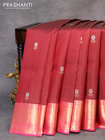 Pure kanjivaram silk saree maroon and pink with silver & gold zari woven buttas and zari woven border & butta style