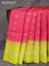 Pure soft silk saree pink and lime green with allover small zari checks & buttas and long zari woven border