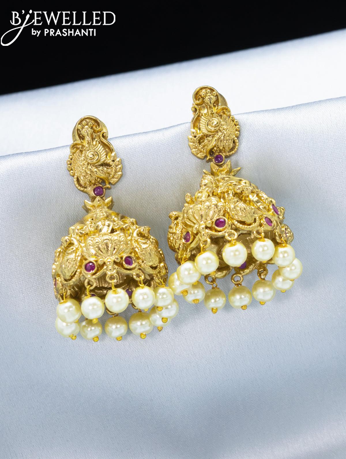 Antique jhumkas lakshmi design with kemp stone