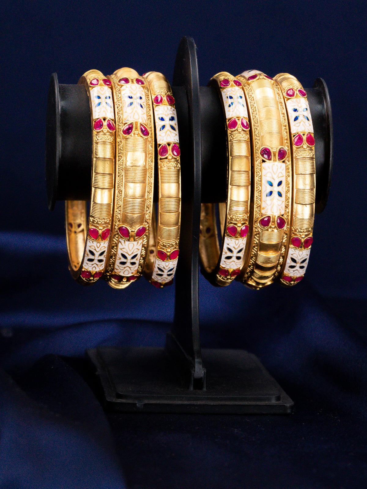 Antique minakari bangle with kemp stone