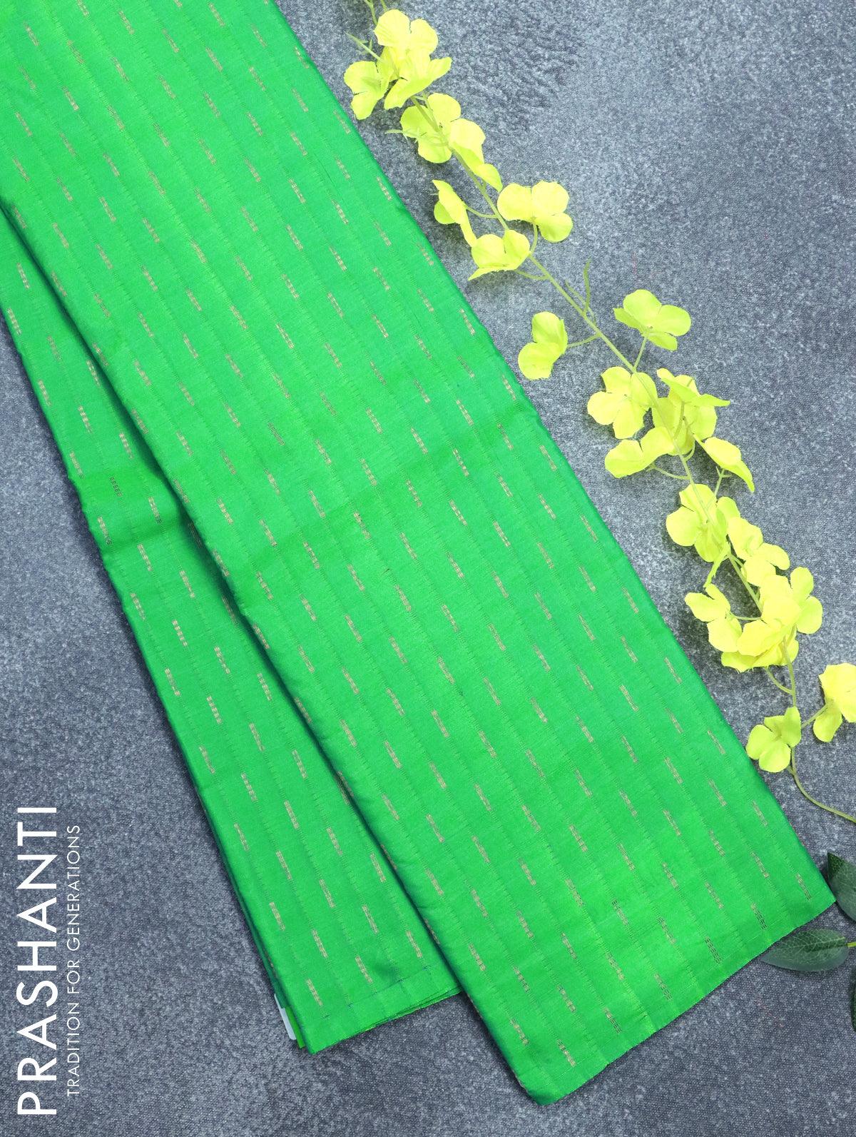 Arani semi silk saree dual shade of green with allover zari woven weaves in borderless style