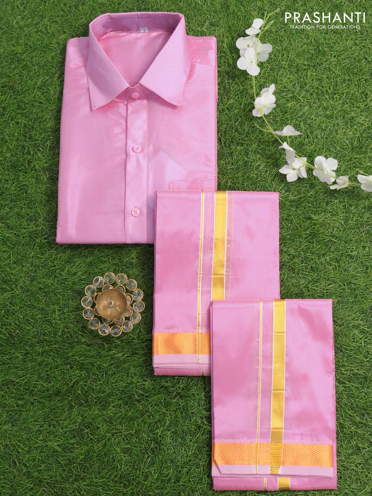 Art Silk Dhoti & Shirt combo pink 8 muzham dhoti with angavastram