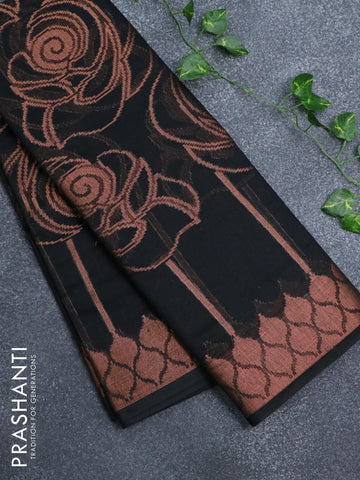 Banarasi cotton saree black with allover copper zari weaves and copper zari woven border