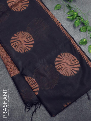 Banarasi cotton saree black with copper zari woven buttas and piping border