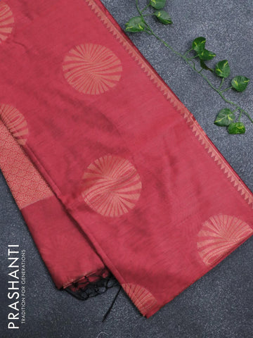 Banarasi cotton saree maroon with copper zari woven buttas and piping border