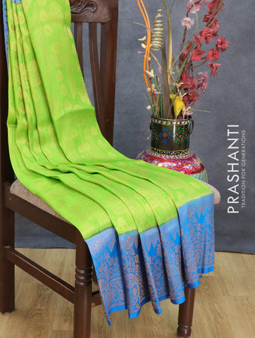 Banarasi semi silk saree green and cs blue with allover zari weaves and zari woven border