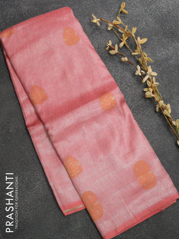 Banarasi Semi silk saree peach shade with allover silver zari brocade weaves and silver zari woven border