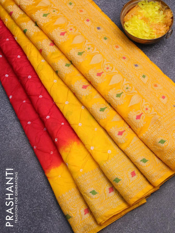 Bandhani saree red and yellow with bandhani prints and banarasi style mina border