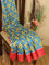 Bhagalpuri saree blue and pink with allover ikat prints and simple zari border