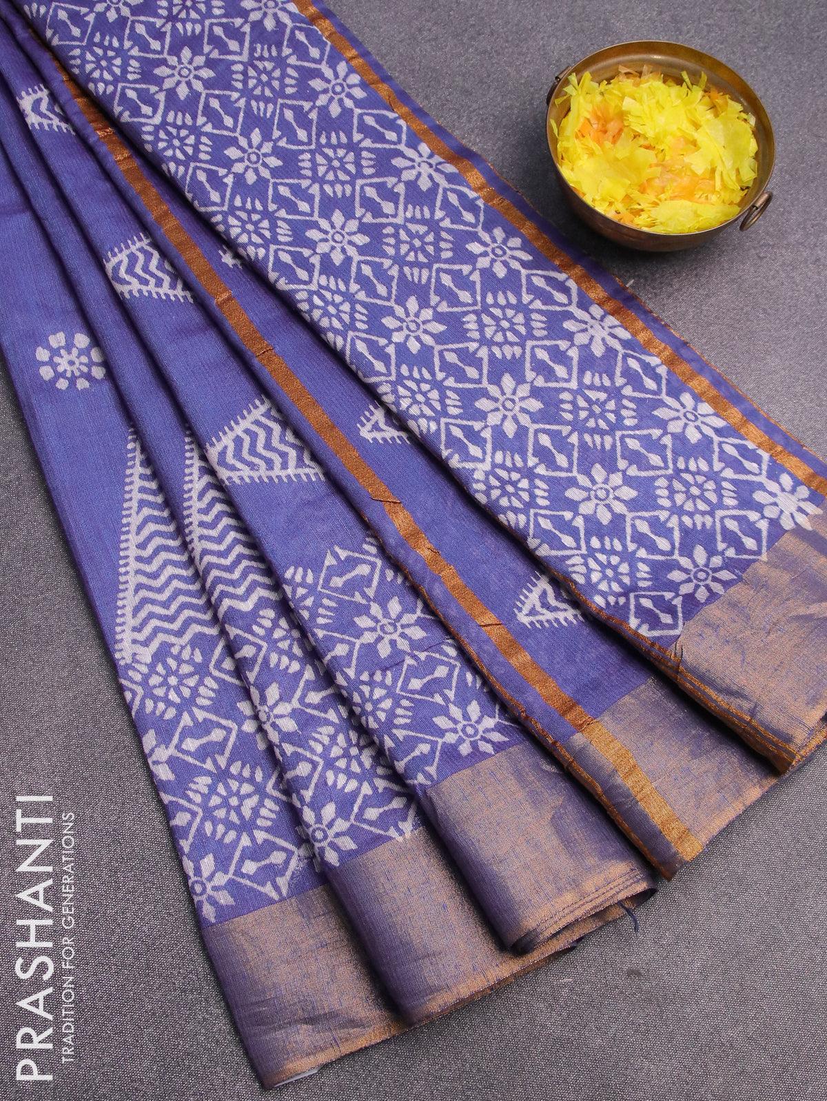 Bhagalpuri saree blue with butta prints and zari woven border