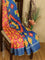 Bhagalpuri saree pink and blue with allover ikat prints and simple zari border