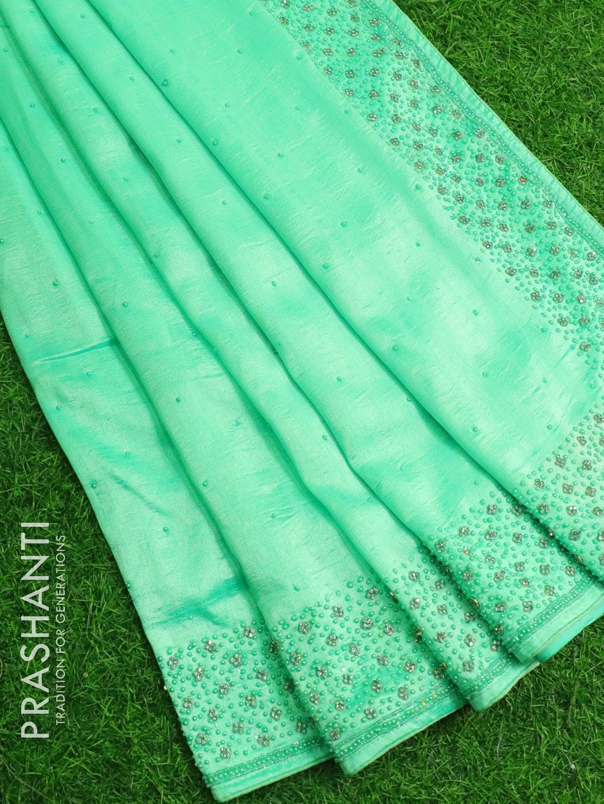 Chappa saree pista green with embroidery beads & stone work