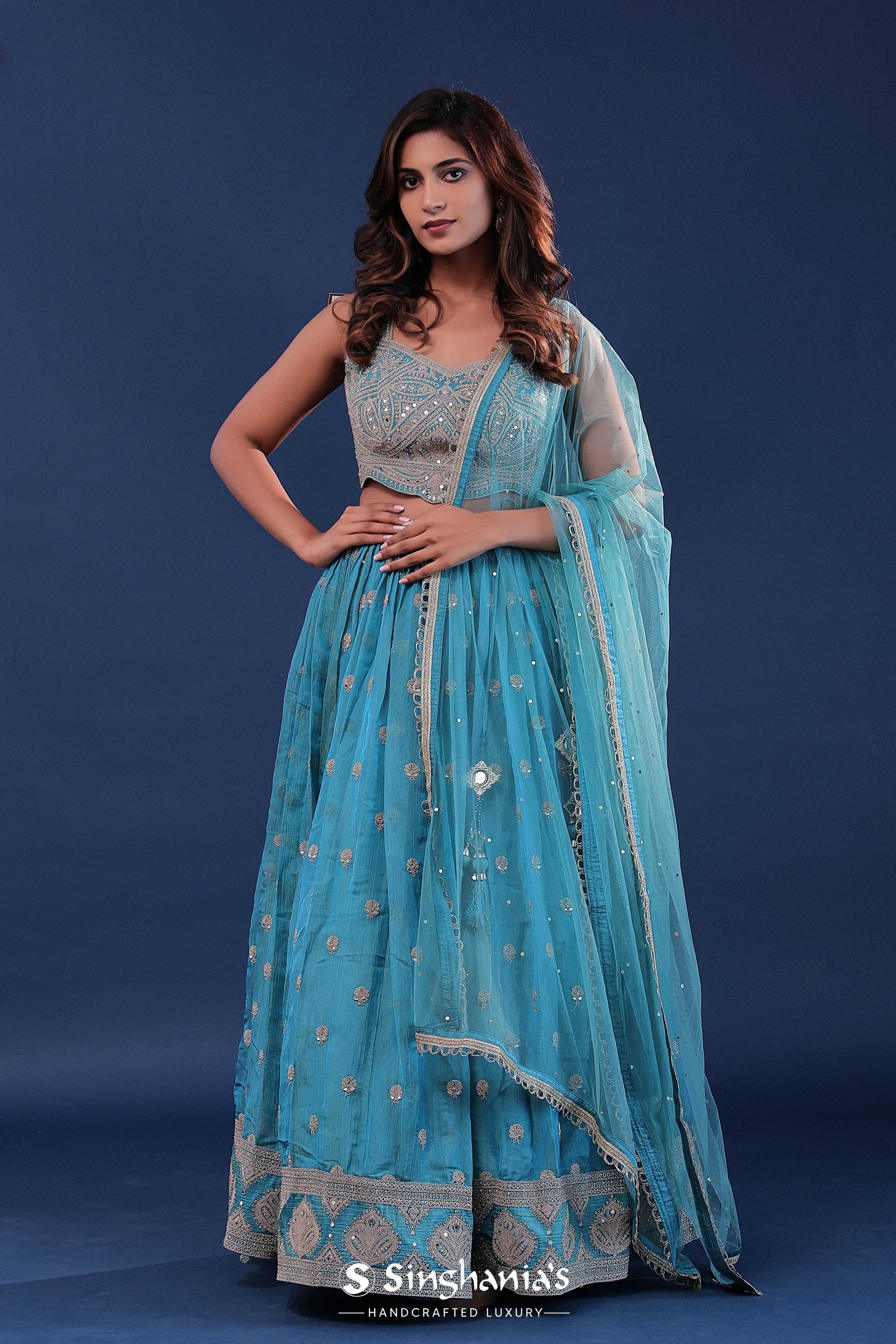 Capre Blue Silk Lehenga Set