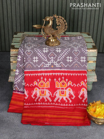 Pochampally silk saree violet shade and red with allover ikat weaves and long ikat woven border