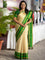 Pure gadwal silk saree beige and bottle green with allover zari checked pattern and temple design zari woven border