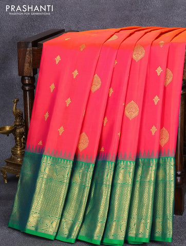 Pure gadwal silk saree dual shade of pink and green with allover zari woven buttas and annam zari woven border