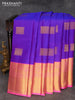 Pure kanjivaram silk saree blue and pink with zari woven buttas and long zari woven border