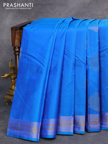 Pure kanjivaram silk saree blue and pink with zari woven buttas and simple border