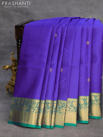 Pure kanjivaram silk saree blue and teal green with zari woven buttas and zari woven border