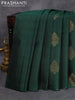 Pure kanjivaram silk saree dark green and teal green light pink with zari woven buttas in borderless style