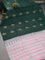 Pure kanjivaram silk saree dark green and teal green light pink with zari woven buttas in borderless style