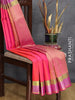 Pure kanjivaram silk saree dual shade of pinkish orange and pink with allover self emboss and zari woven border