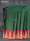 Pure kanjivaram silk saree green and maroon with allover zari woven stripes pattern and temple design zari woven border-PBR3922