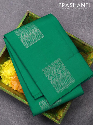 Pure kanjivaram silk saree green and pink with zari woven box type buttas in borderless style