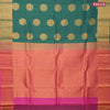 Pure kanjivaram silk saree green shade and pink with zari woven buttas and annam zari woven border