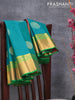 Pure kanjivaram silk saree light blue and green with zari woven buttas and annam zari woven border