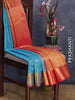 Pure kanjivaram silk saree light blue and pink with paisley zari woven buttas and zari woven border