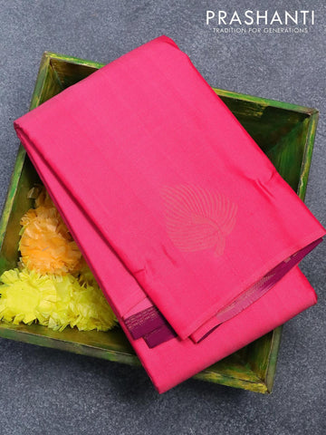 Pure kanjivaram silk saree light pink and deep purple with zari woven leaf buttas in borderless style