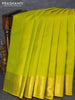 Pure kanjivaram silk saree lime green and black with allover self emboss & zari buttas and zari woven border