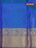 Pure kanjivaram silk saree lime yellow and dual shade of bluish green with allover self emboss & zari weaves and floral zari woven border