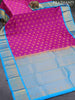 Pure kanjivaram silk saree magenta pink and cs blue with zari woven box type buttas and zari woven border