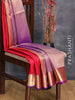 Pure kanjivaram silk saree maroon and dual shade of purple with plain body and zari woven bavanji border