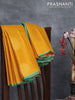 Pure kanjivaram silk saree mustard yellow and teal blue with zari woven buttas and piping border