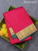 Pure kanjivaram silk saree pink and green with allover self emboss and zari woven border