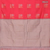 Pure kanjivaram silk saree reddish pink and pastel grey with copper & silver zari woven buttas in borderless style
