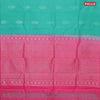 Pure kanjivaram silk saree teal blue and pink with silver zari woven buttas in borderless style