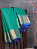 Pure kanjivaram silk saree teal green and blue with plain body and zari woven bavanji border