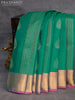 Pure kanjivaram silk saree teal green and pink with allover zari weaves and zari woven border