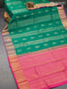 Pure kanjivaram silk saree teal green and pink with allover zari weaves and zari woven border
