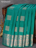 Pure kanjivaram silk saree teal green with zari woven box type buttas and copper zari woven border