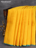 Pure kanjivaram silk saree yellow and light blue with allover zari weaves and piping border
